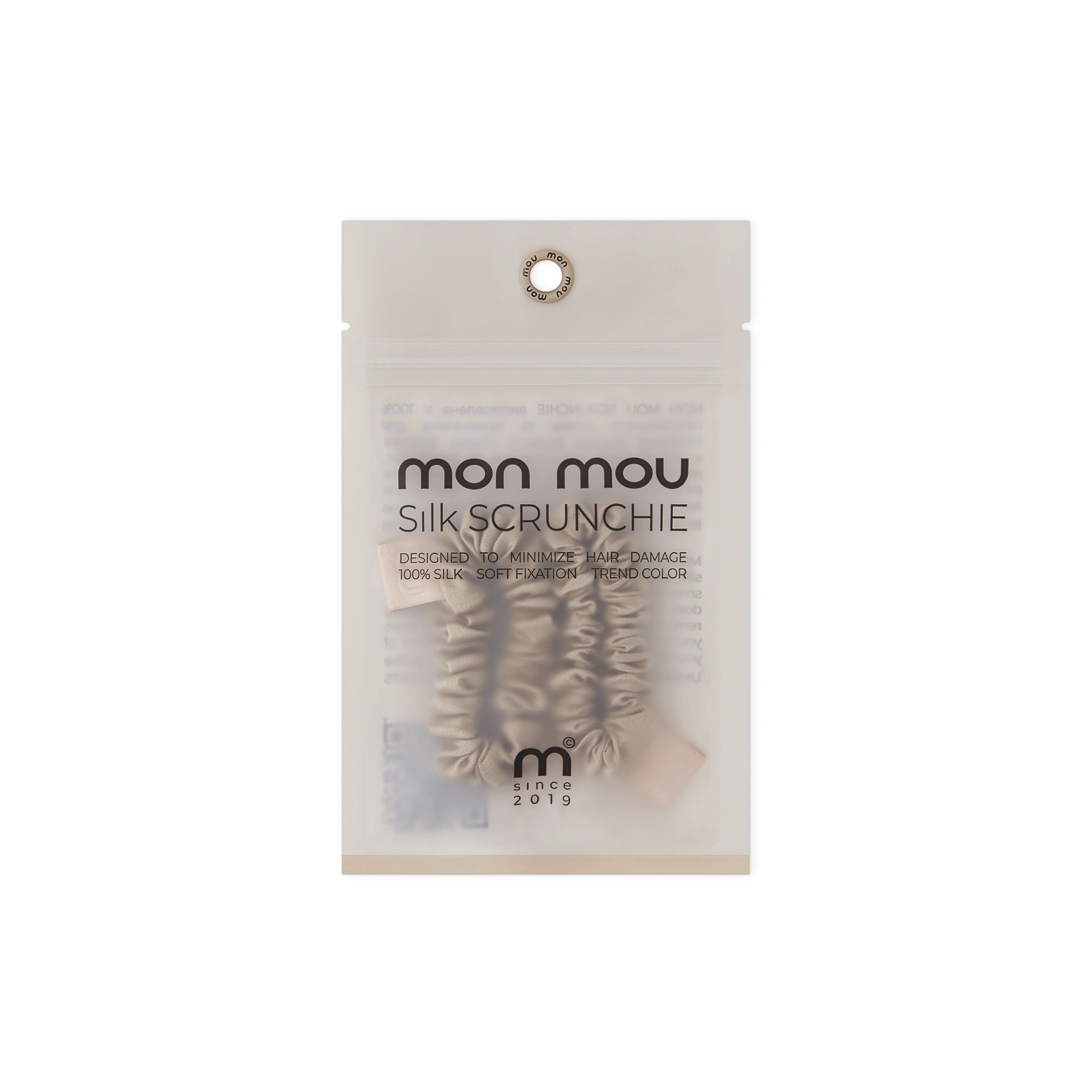 Набір із 2 тонких шовкових міні-резинок Silk Mini Slim Scrunchie Set MON MOU Відтінок Beige — фото 2