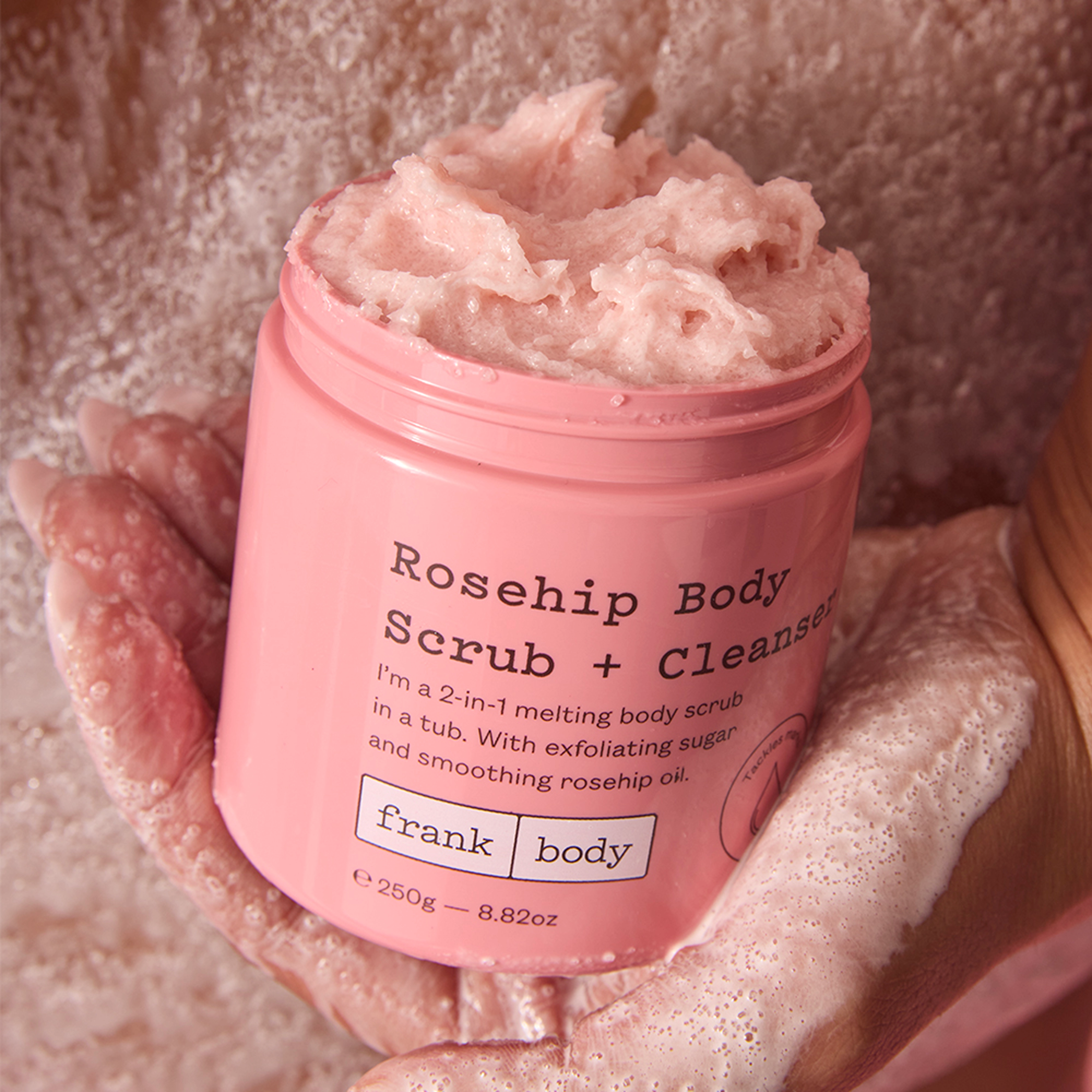 Очищающий скраб для тела с маслом шиповника Rosehip Body Scrub + Cleanser FRANK BODY Вес 250 г — фото 5