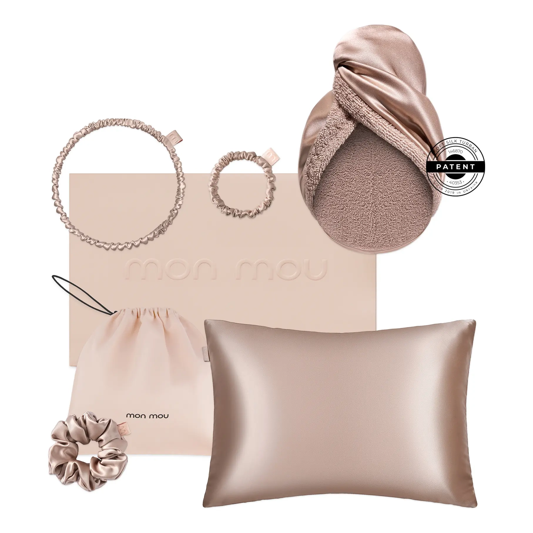 Набор шелковых аксессуаров Soft Silk Set Beige MON MOU