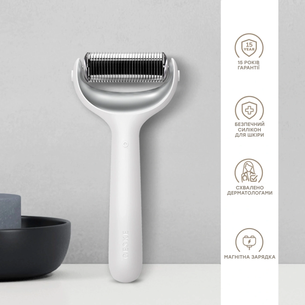 Електронний ролик для обличчя та тіла з мікроголками 8 в 1 MicroNeedle Face & Body Roller 8 in 1 GESKE Відтінок White — фото 4