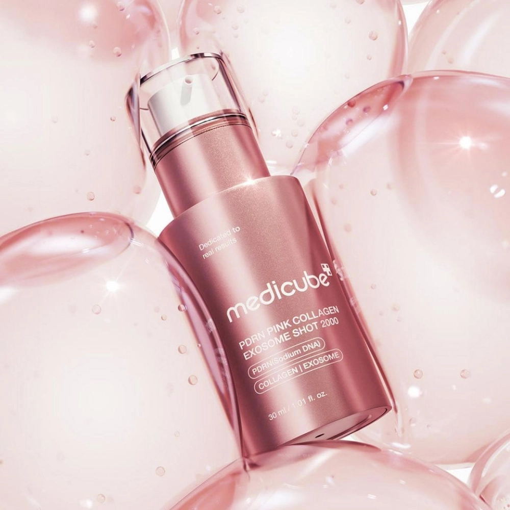 Регенеруюча сироватка з полінуклеотидами, екзосомами та спікулами Pdrn Pink Collagen Exosome Shot 7500 MEDICUBE Обʼєм 30 мл — фото 5