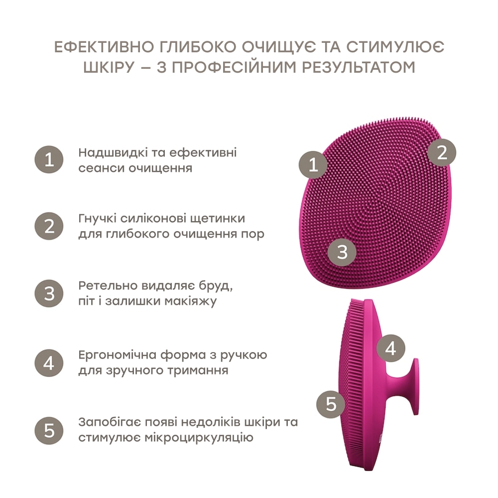 Щітка для обличчя 4 в 1 з тримачем Facial Brush 4 in 1 GESKE Відтінок Magenta — фото 4