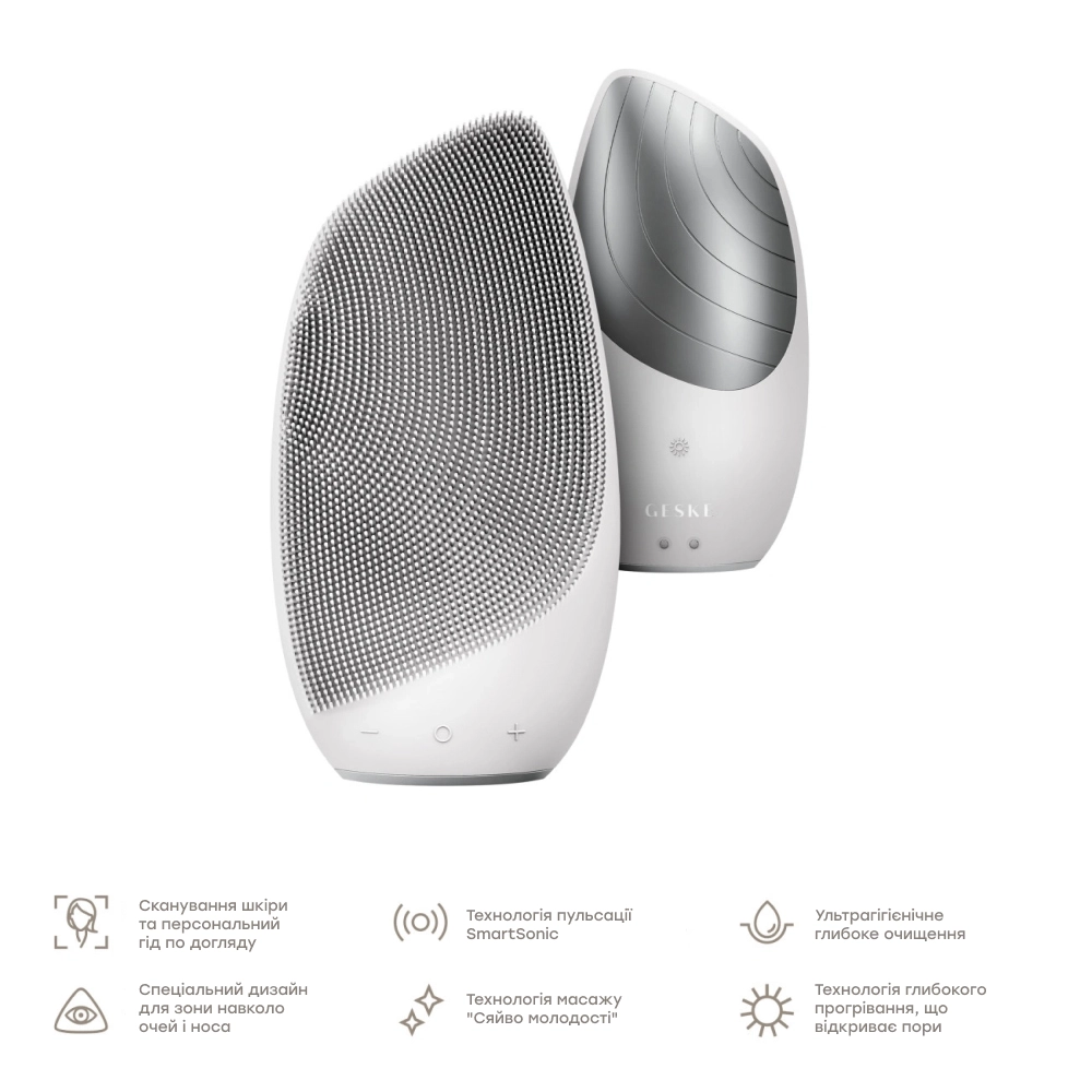 Електронна звукова термо щітка для обличчя 6 в 1 Sonic Thermo Facial Brush 6 in 1 GESKE Відтінок White — фото 3