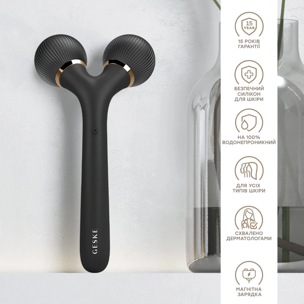Електронний звуковий ролик для обличчя та тіла 4 в 1 Sonic Facial & Body Roller 4 in 1 Gray GESKE — фото 5