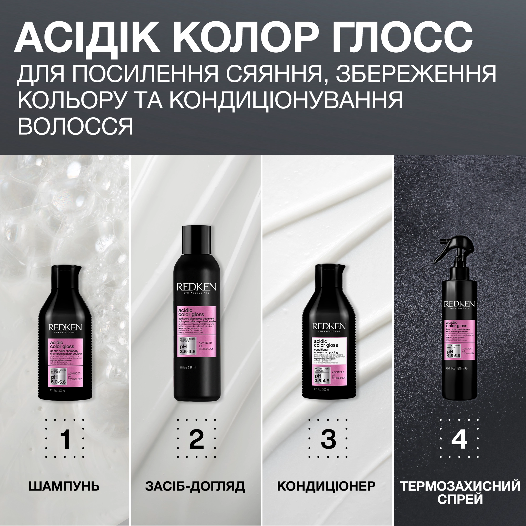 Професійний доглядовий засіб для блиску та сяйва волосся Acidic Color Gloss Activated Glass Gloss Treatment REDKEN Обʼєм 237 мл — фото 9