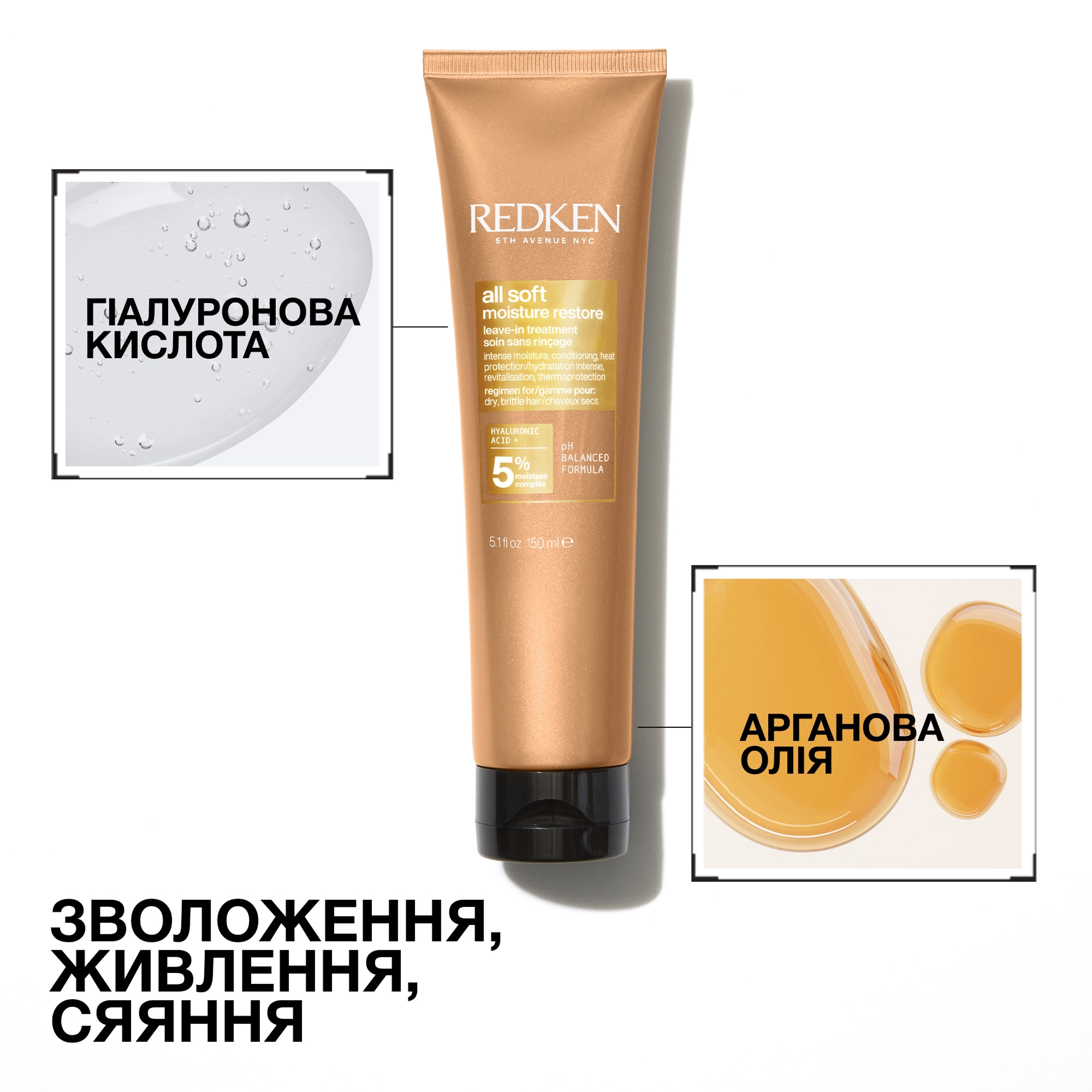 Засіб для відновлення м’якості та зволоження волосся All Soft Moisture Restore Leave-In Treatment REDKEN Обʼєм 150 мл — фото 7