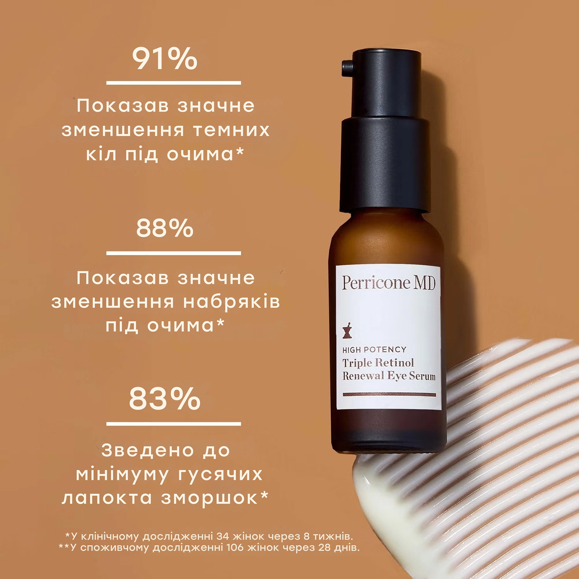 Сироватка для зони навколо очей з потрійним ретинолом High Potency Triple Retinol Renewal Eye Serum PERRICONE MD Обʼєм 15 мл — фото 3