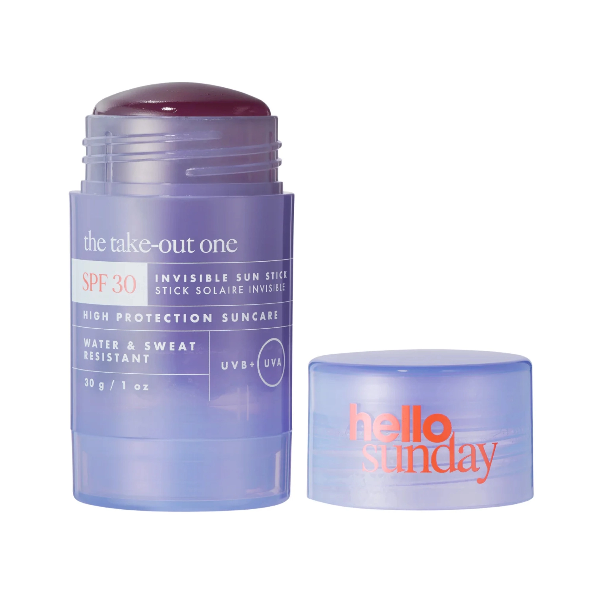 Прозрачный солнцезащитный стик SPF 30 с гиалуроновой кислотой The Take-Out One Invisible Sun Stick SPF 30 with Hyaluronic Acid HELLO SUNDAY Вес 30 г — фото 2