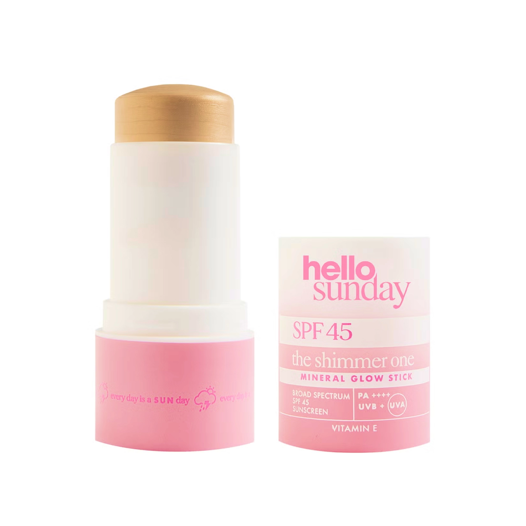 Минеральный солнцезащитный стик с эффектом сияния SPF 45 The Shimmer One SPF 45 Mineral Glow Stick with Hyaluronic Acid HELLO SUNDAY Вес 20 г — фото 2