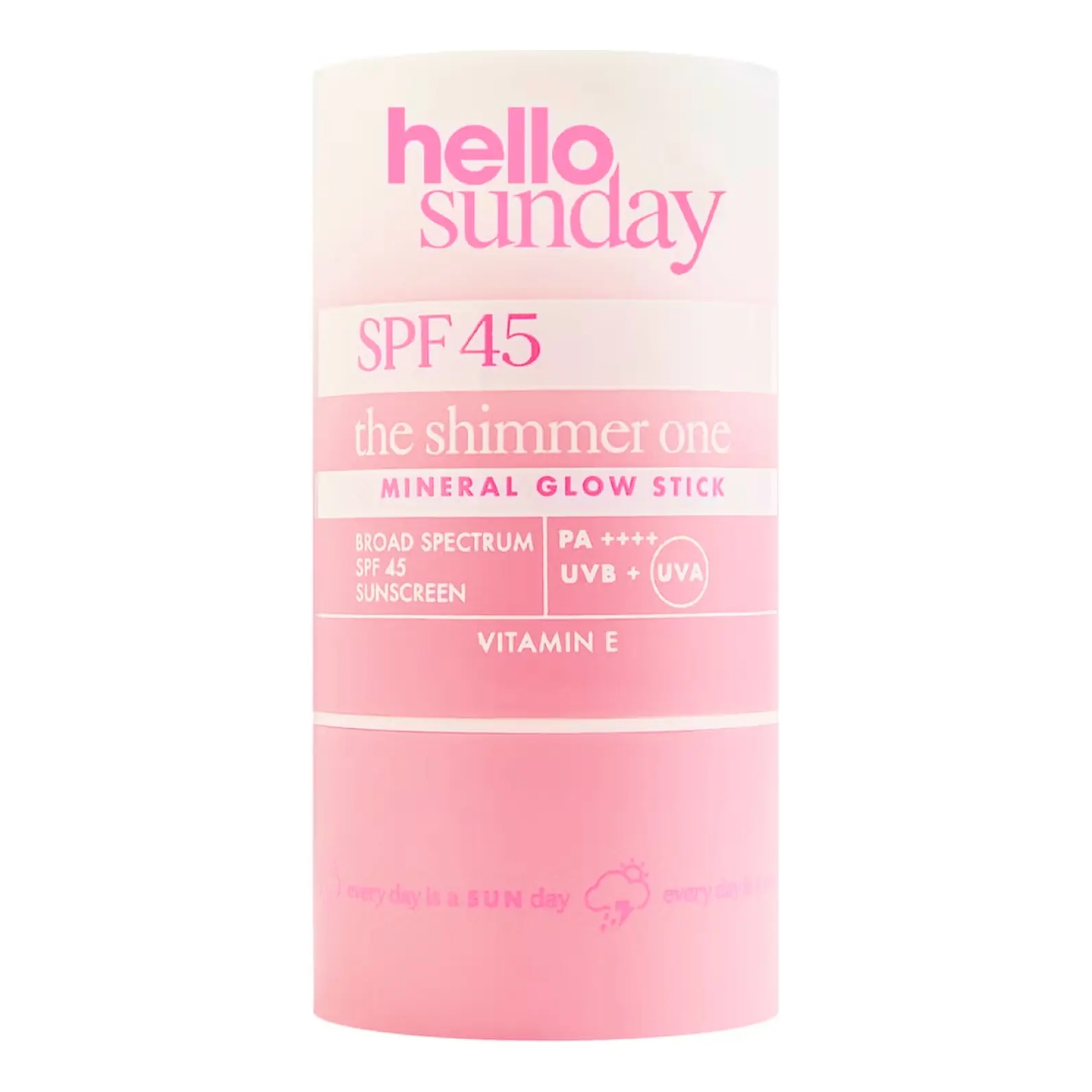 Минеральный солнцезащитный стик с эффектом сияния SPF 45 The Shimmer One SPF 45 Mineral Glow Stick with Hyaluronic Acid HELLO SUNDAY Вес 20 г