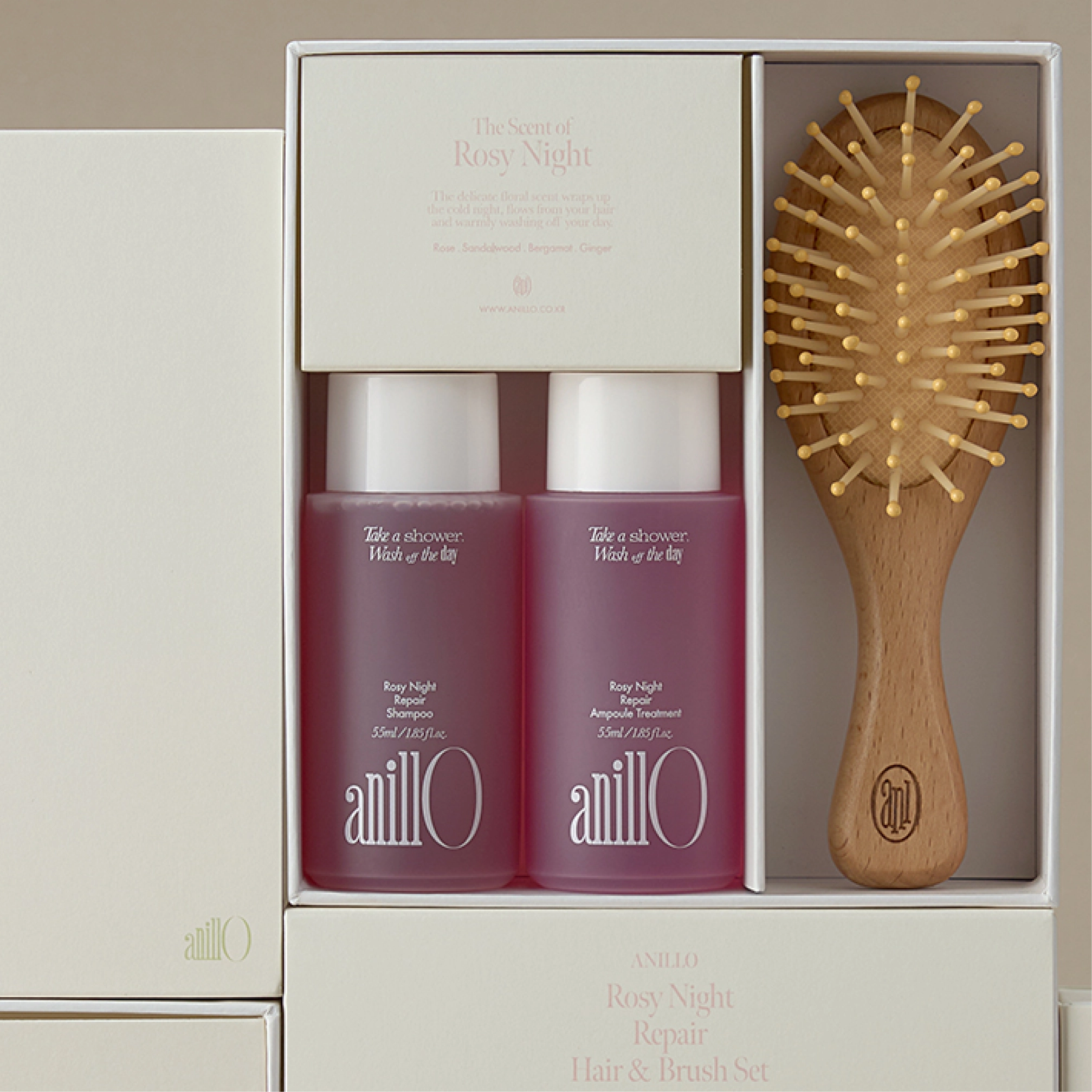 Набір для відновлення волосся Rosy Night Repair Hair & Brush Set ANILLO — фото 4