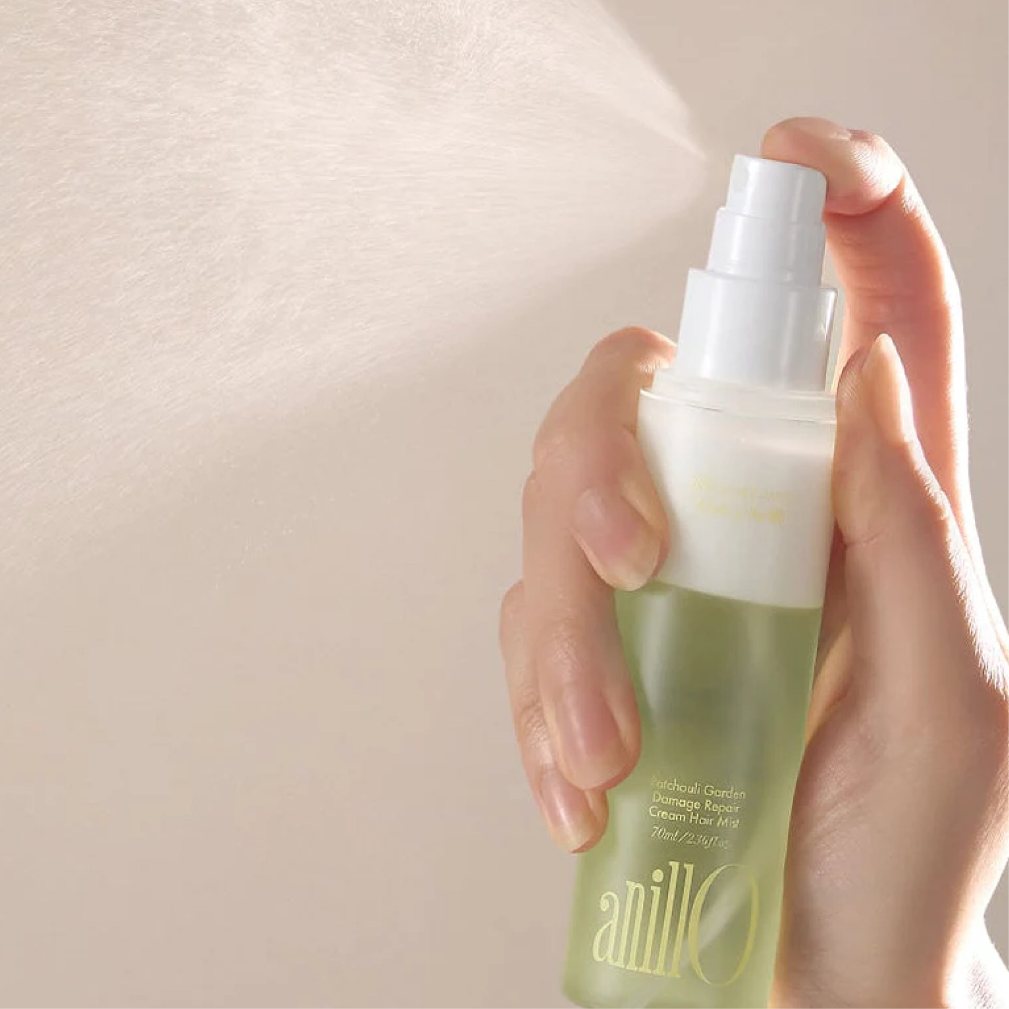 Відновлювальний крем-спрей для дуже пошкодженого волосся Patchouli Garden Damage Repair Cream Hair Mist ANILLO Обʼєм 70 мл — фото 4