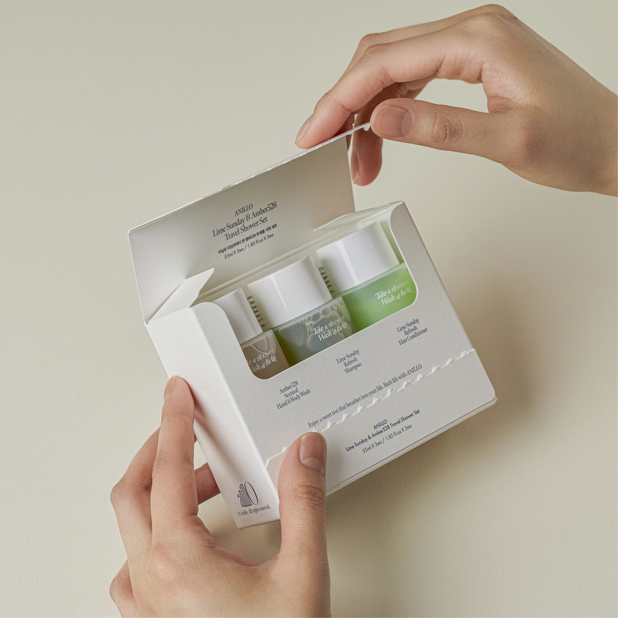 Парфумований набір для догляду за волоссям та тілом Lime Sunday & Amber 528 Travel Shower Kit ANILLO — фото 2