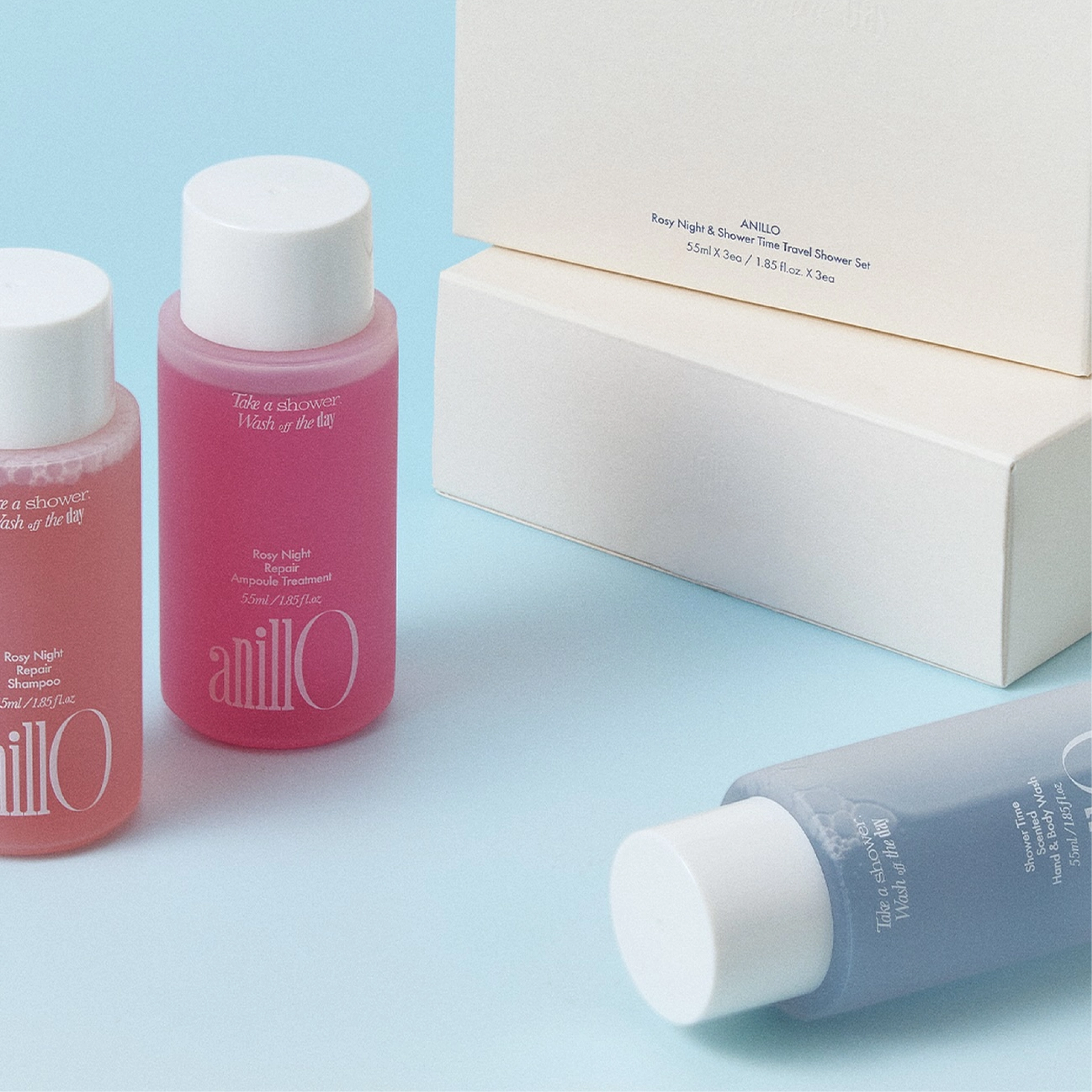 Парфумований набір для догляду за волоссям та тілом Rosy Night & Shower Time Travel Shower Kit ANILLO — фото 2