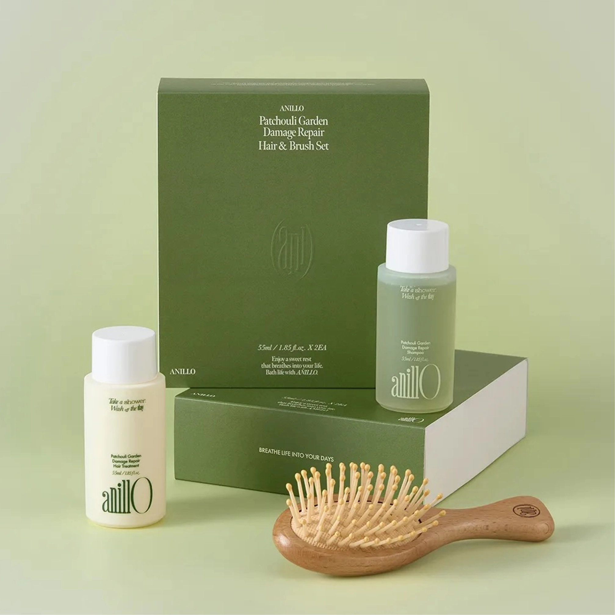 Набір для відновлення дуже пошкодженого волосся Patchouli Garden Damage Repair Hair & Brush Set ANILLO — фото 2