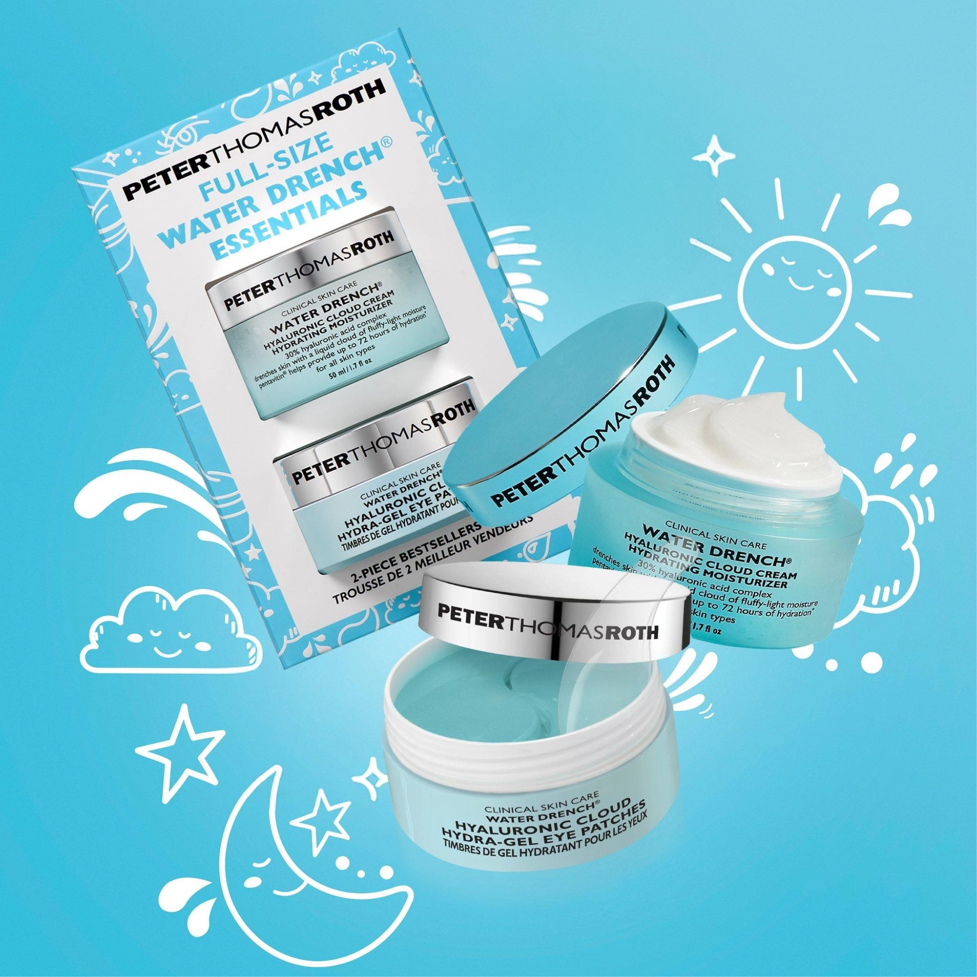 Повнорозмірний набір для комплексного зволоження шкіри Full Size Water Drench Essentials Moisturizer & Eye Patches Gift Set PETER THOMAS ROTH — фото 2