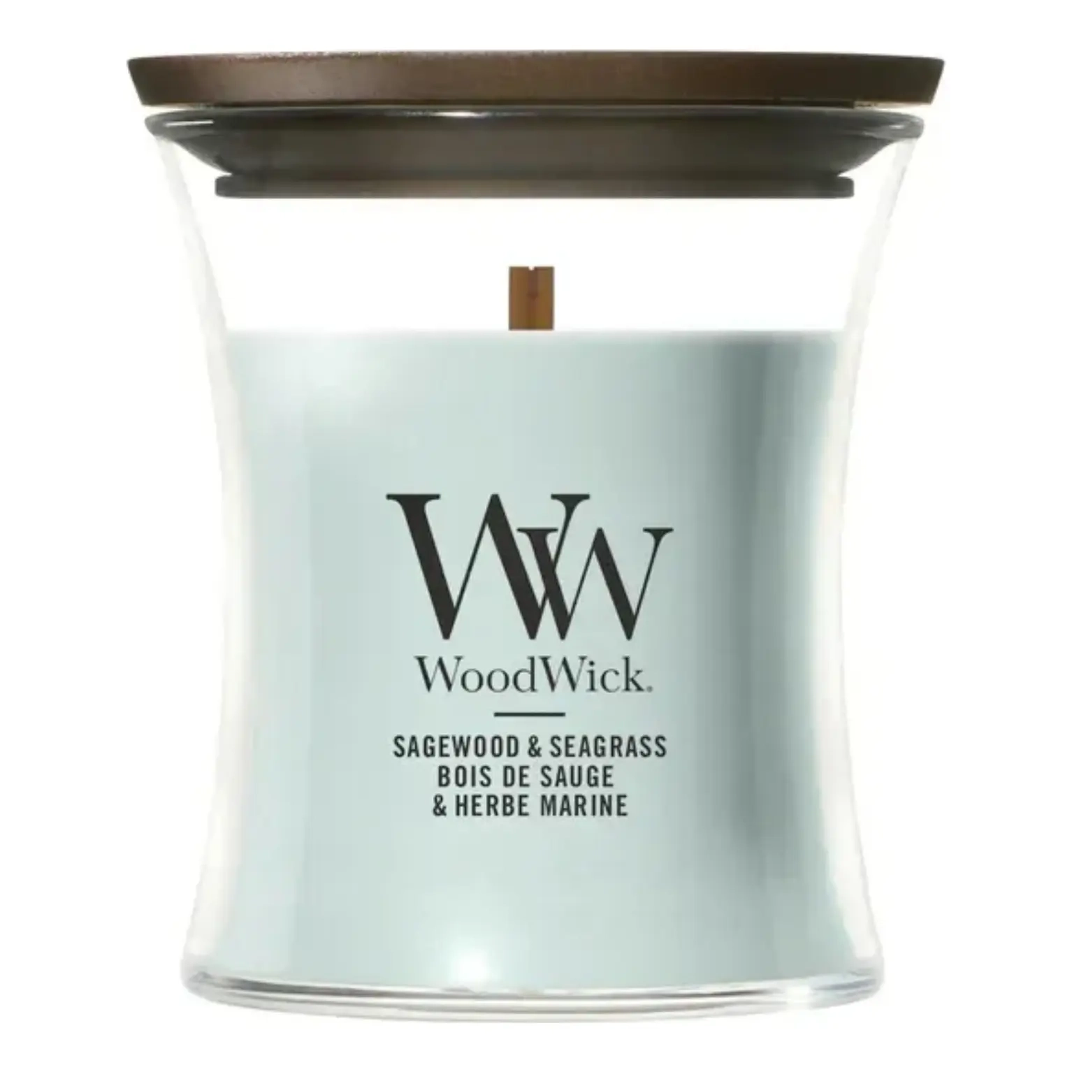 Ароматична свічка з нотами океану та кедра Mini Sagewood & Seagrass WOODWICK Вага 85 г