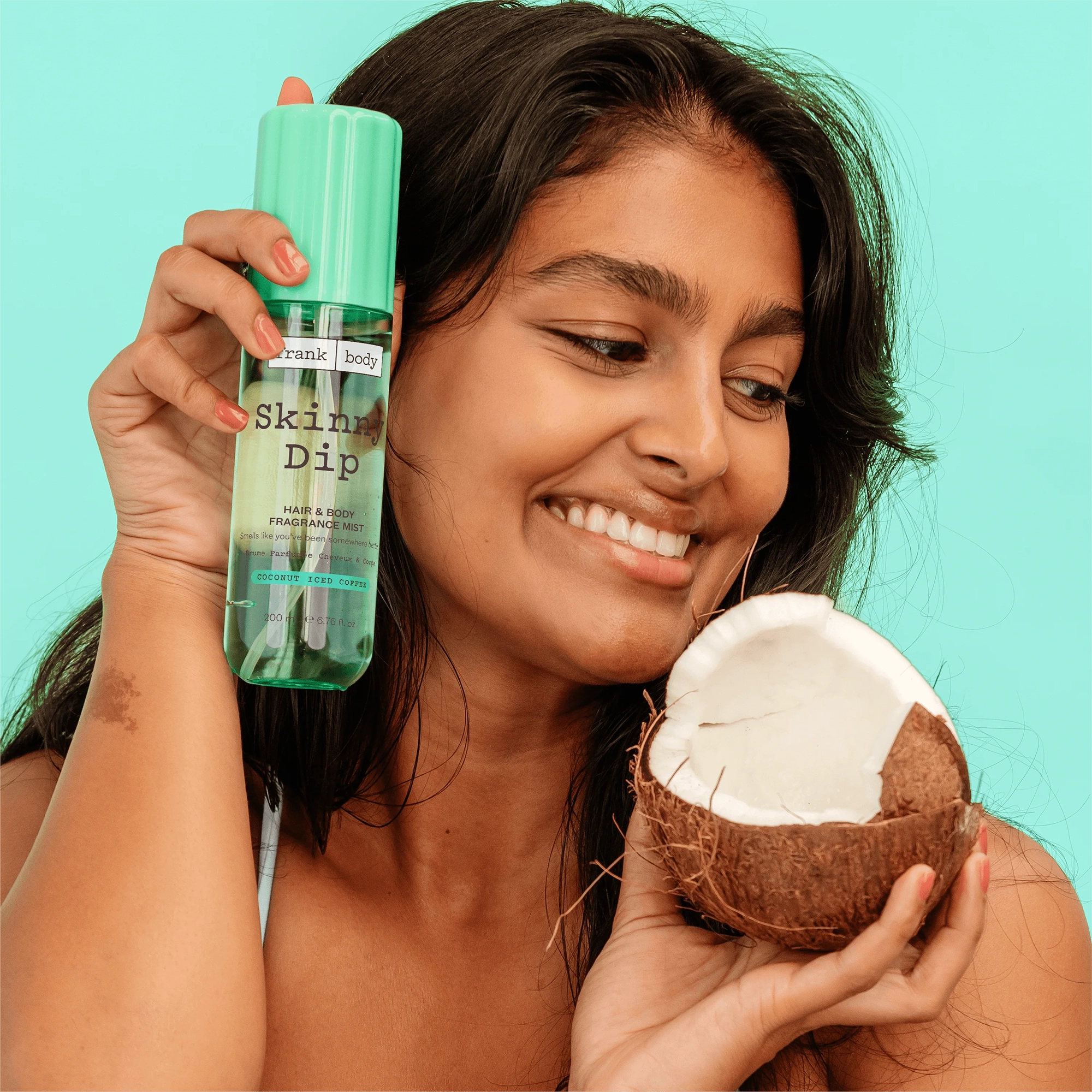 Парфумований міст для волосся та тіла з ароматом кокосового лате Skinny Dip Hair & Body Fragrance Mist FRANK BODY Обʼєм 200 мл — фото 5